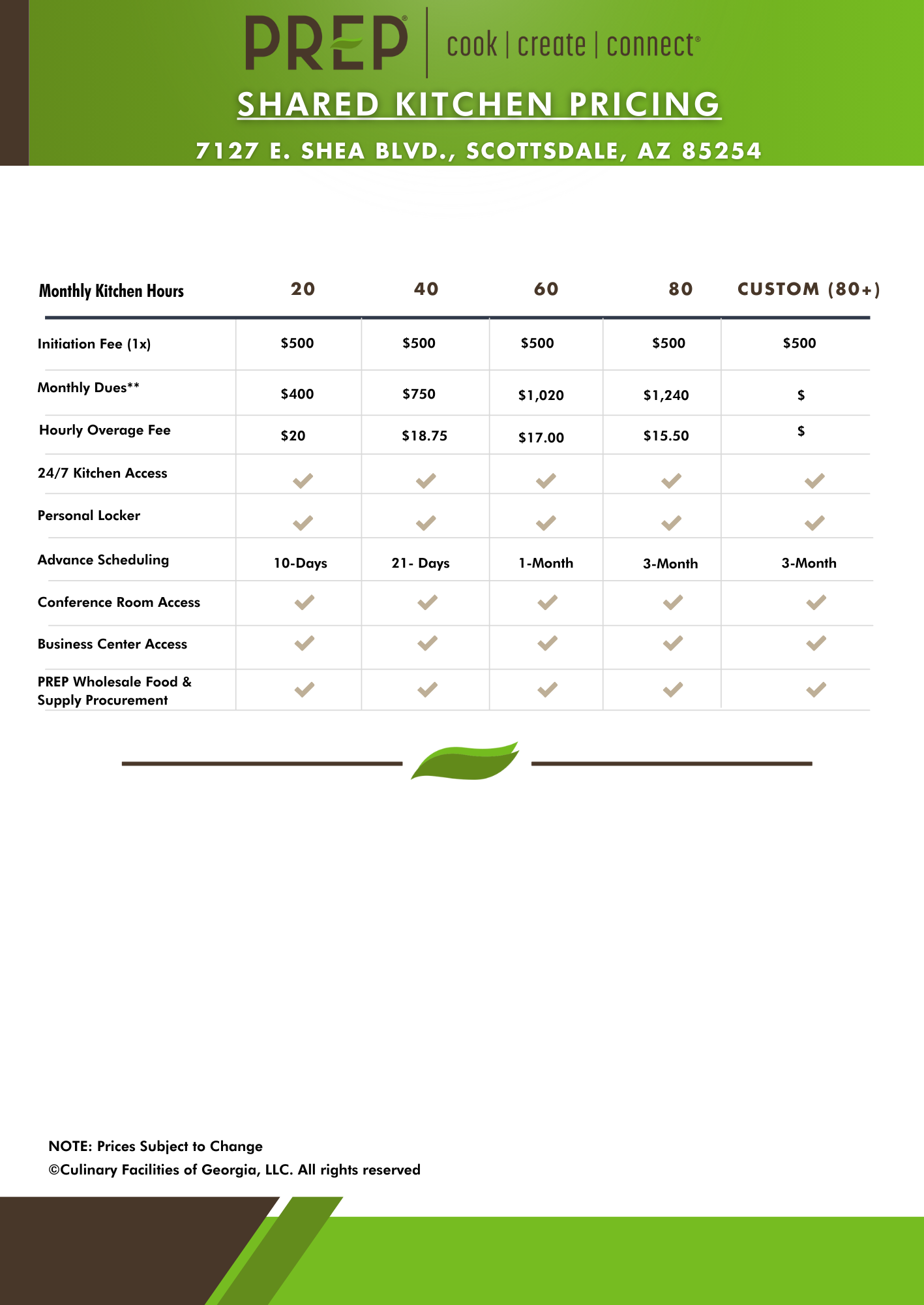 Pricing Sheet SDL-PHX